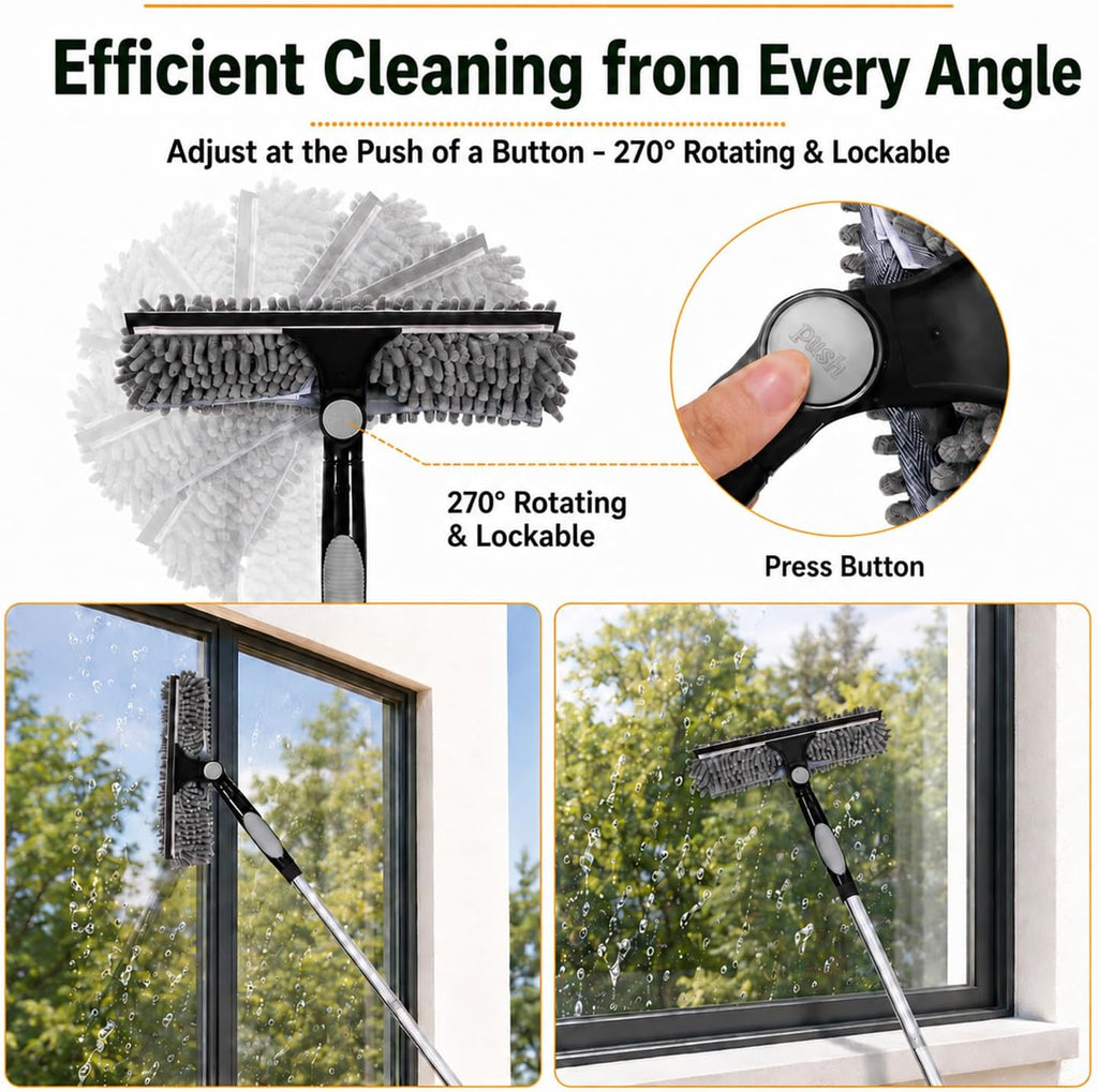 Cobweb Duster with Extension Pole,Window Squeegee, 3-in-1 Kit