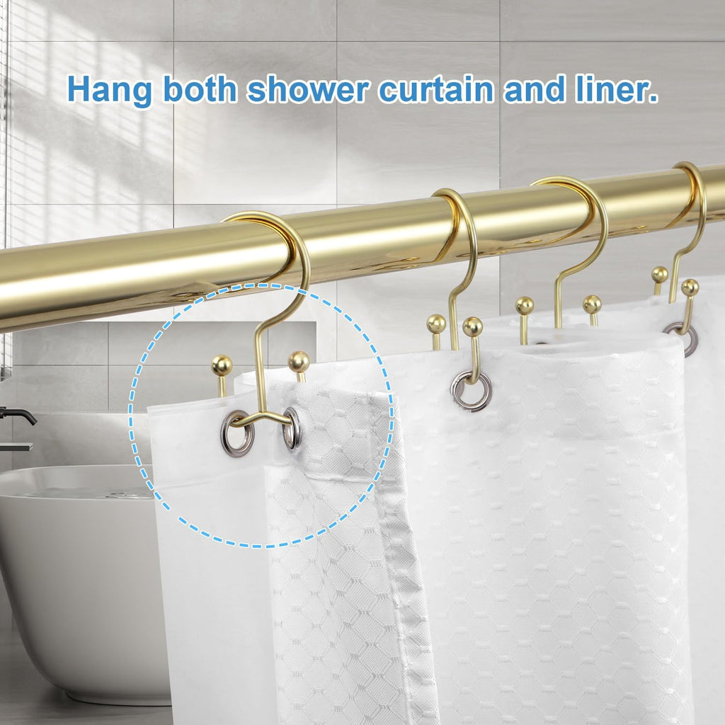 TOPROD 12 Pack Shower Curtain Hooks Rings, Double Sided Shower Hooks for Shower Curtain, Stainless Steel Shower Rings Rust Proof for Bathroom Shower Curtain Rod Curtains, Free Gliding, Gold