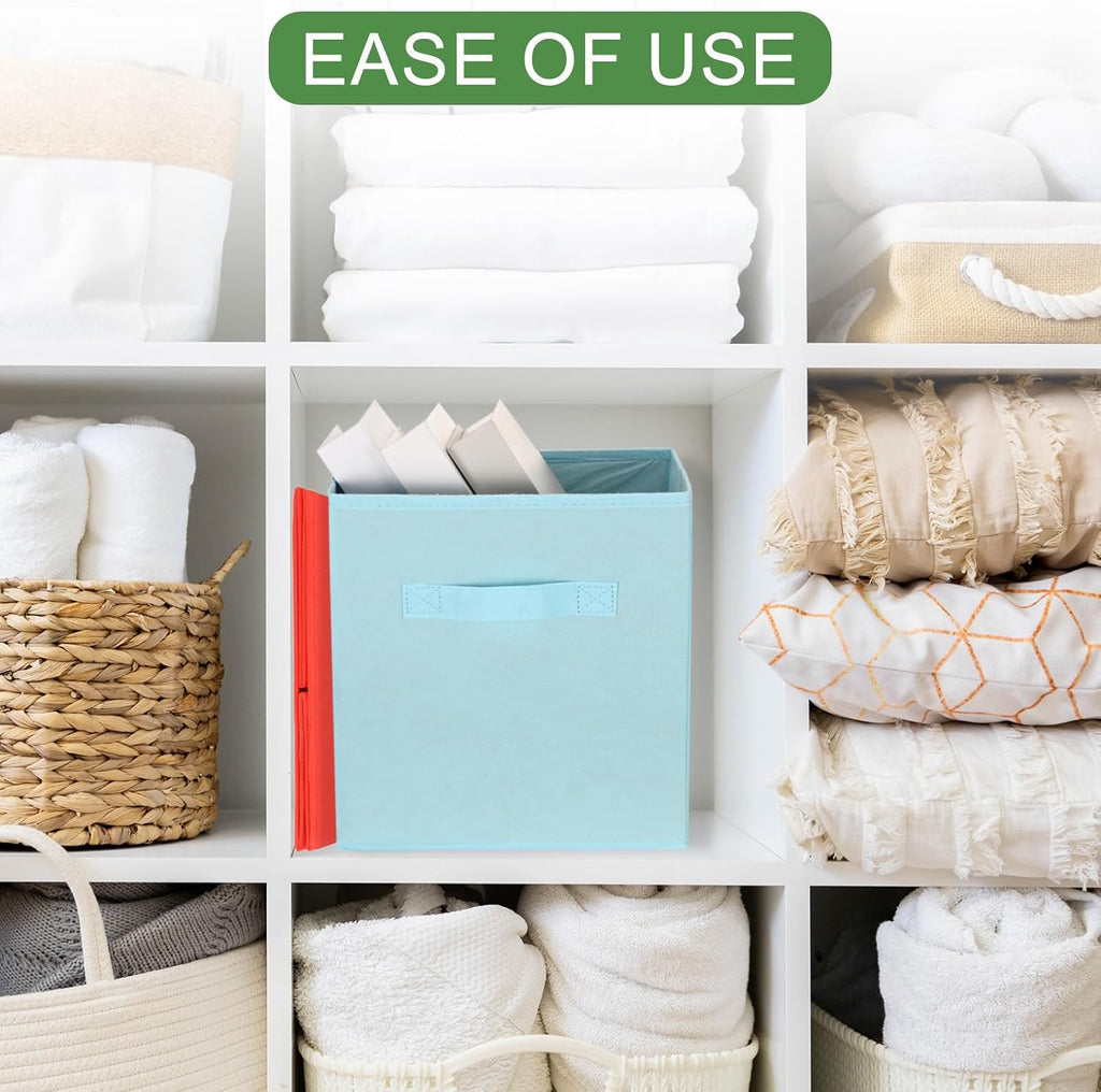 uxcell 3Pcs Fabric Storage Bins, 11 Inch Cube Storage Bin Foldable Storage Cube Organizer Bins with Handles for Shelf Closet, Nursery Home, Bedroom(White)