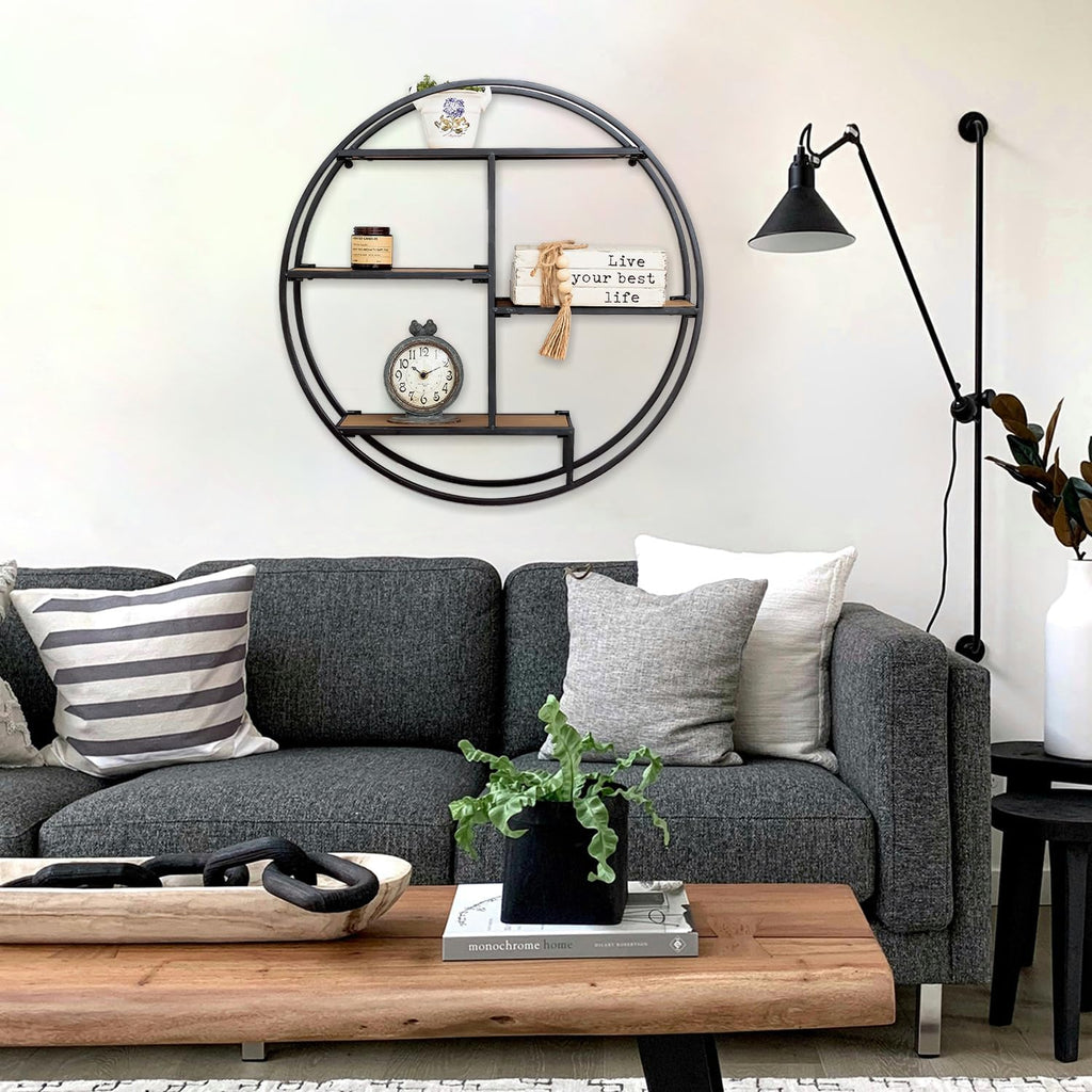 4 Tier Industrial Style Foldable Round Wall Shelves