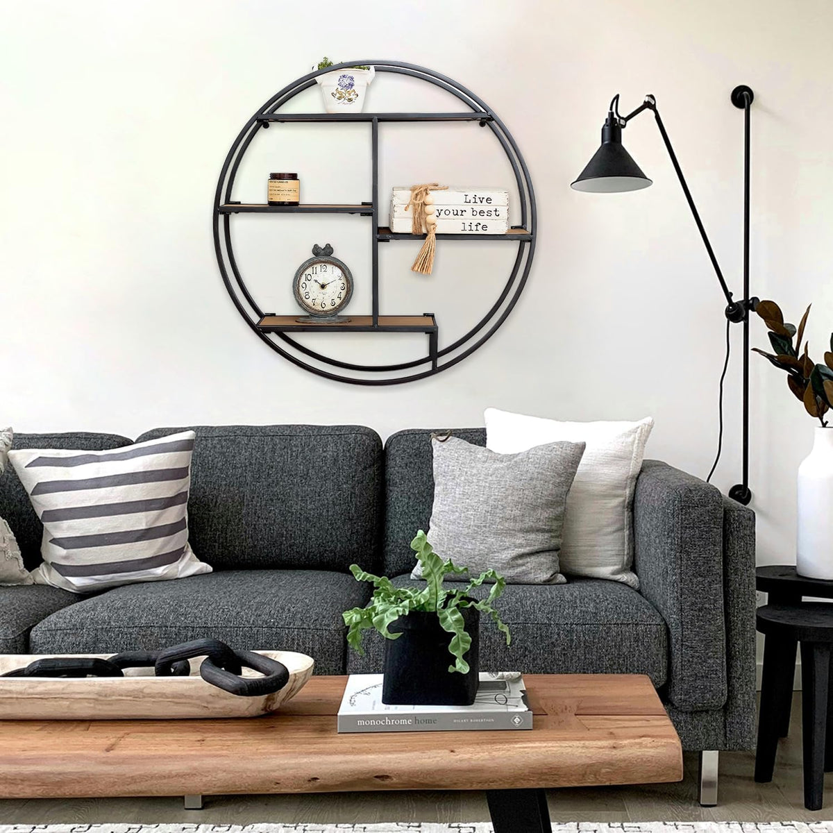 4 Tier Industrial Style Foldable Round Wall Shelves
