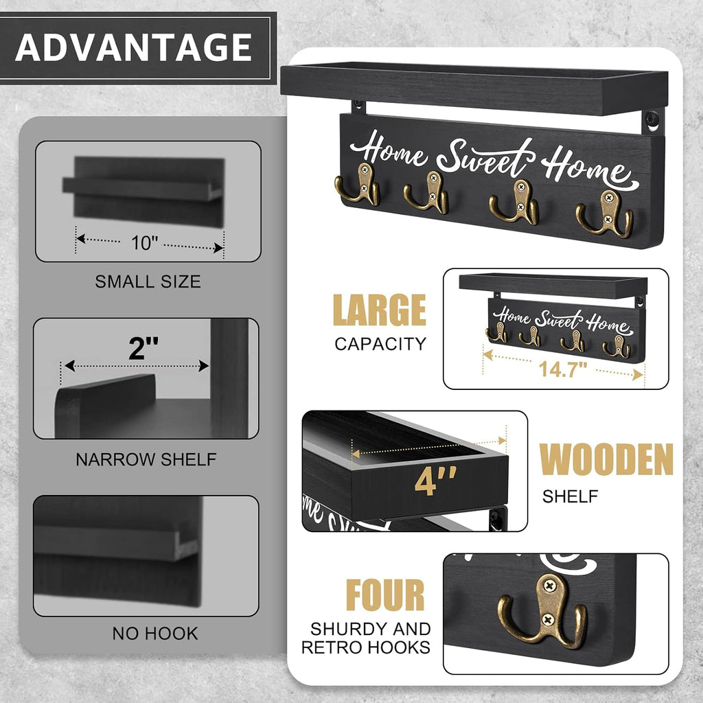 buways Key Holder Wall Mount with 8 Hooks and Cozy Home Sign(Black)
