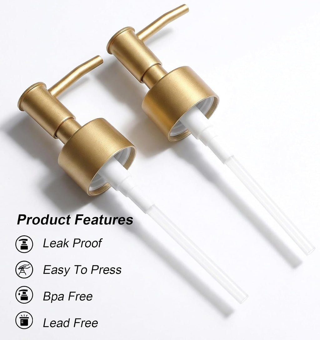 Replacement Soap Dispenser Pump, 2 Pack Gold Soap Dispenser Pump Fits Standard 28/400 Thread Size, for Kitchen and Bathroom Lotion Bottles Pearl Gold + 6 inch Tube