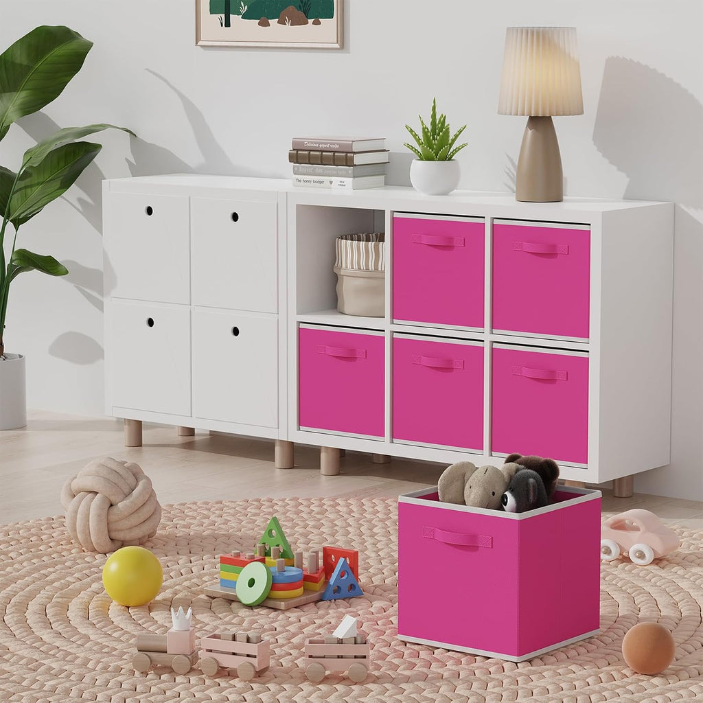 MAX Houser 6 Pack Foldable Fabric Storage Bins with Dual Handles, Pink