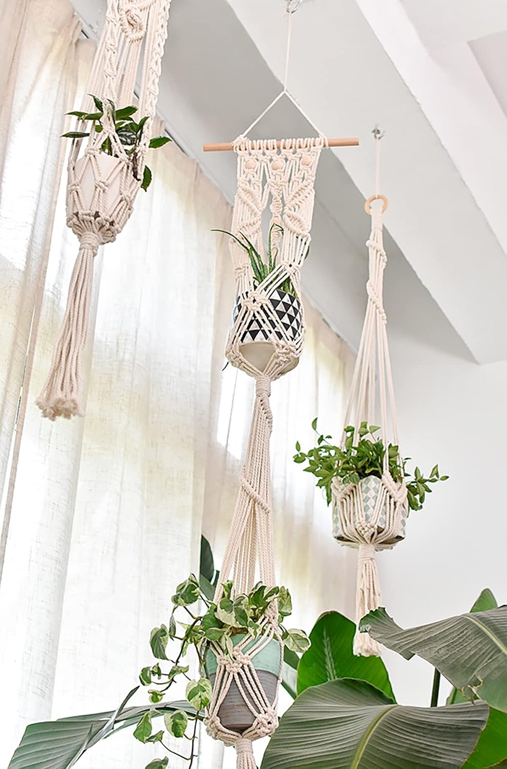 5 Pack Macrame Plant Hangers Hanging Planter, Cotton Rope Hanging Plant Holders Decorative Flower Pots Indoor Outdoor Boho Home Decor (5 Size and 10 Hooks)