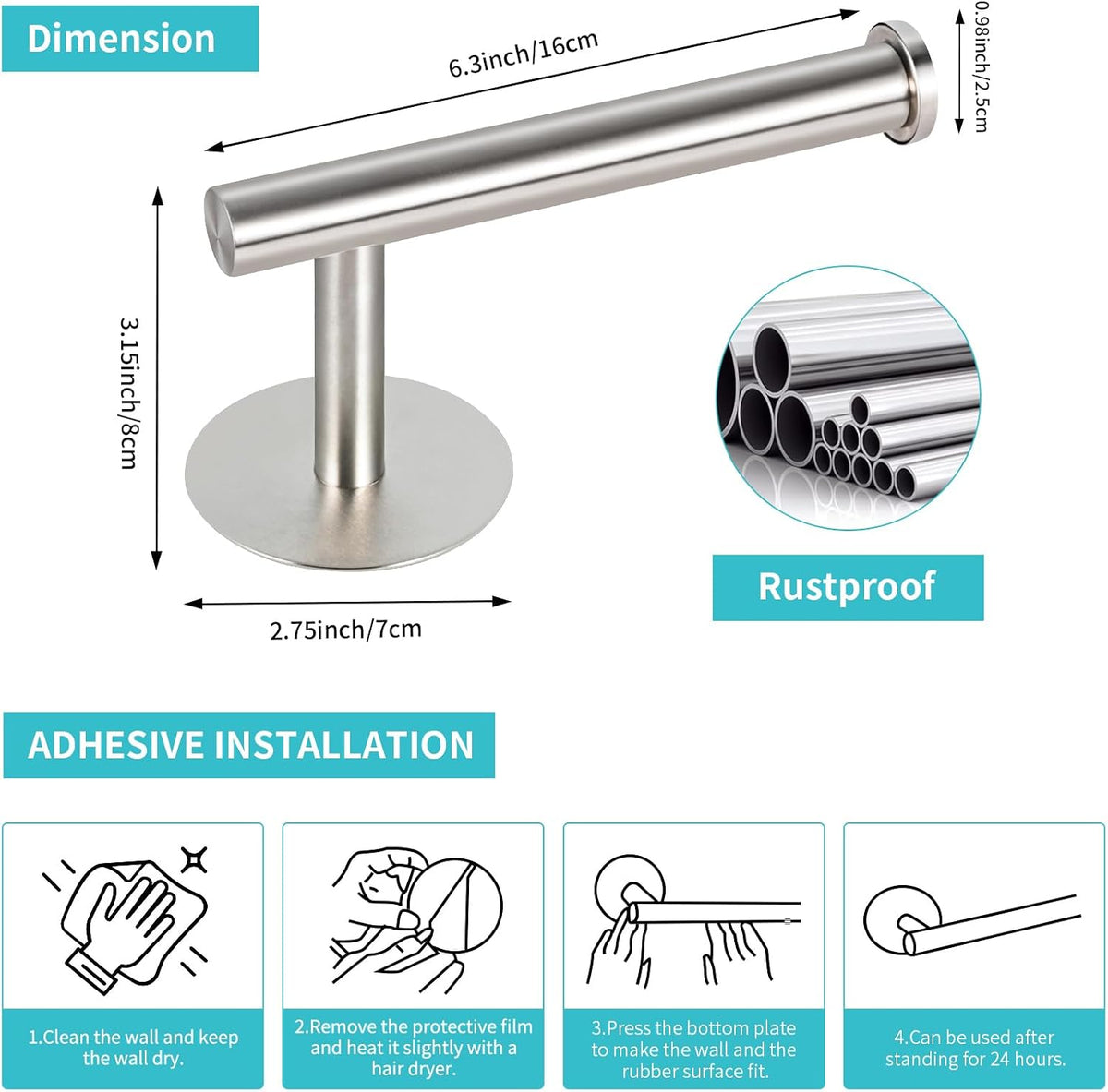 Yagoo Adhesive Toilet Paper Holder, Rustproof Toilet Roll Holder(2, Silver)