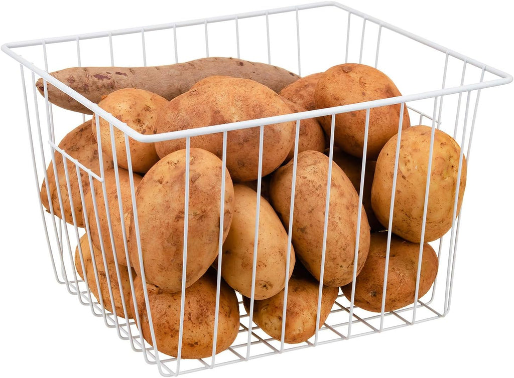 Upright Freezer Organizer Bins， Freezer Baskets for 14, 15 cu.ft Standup Freezer, Wire Storage Baskets with Built-in Handles for Frozen Foods, Snacks, Vegetables, Fruits and More, 4Pcs , White