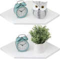 Corner Floating Shelves Set 2 Wire Hole Solid Oak Wood Display Shelf ,White