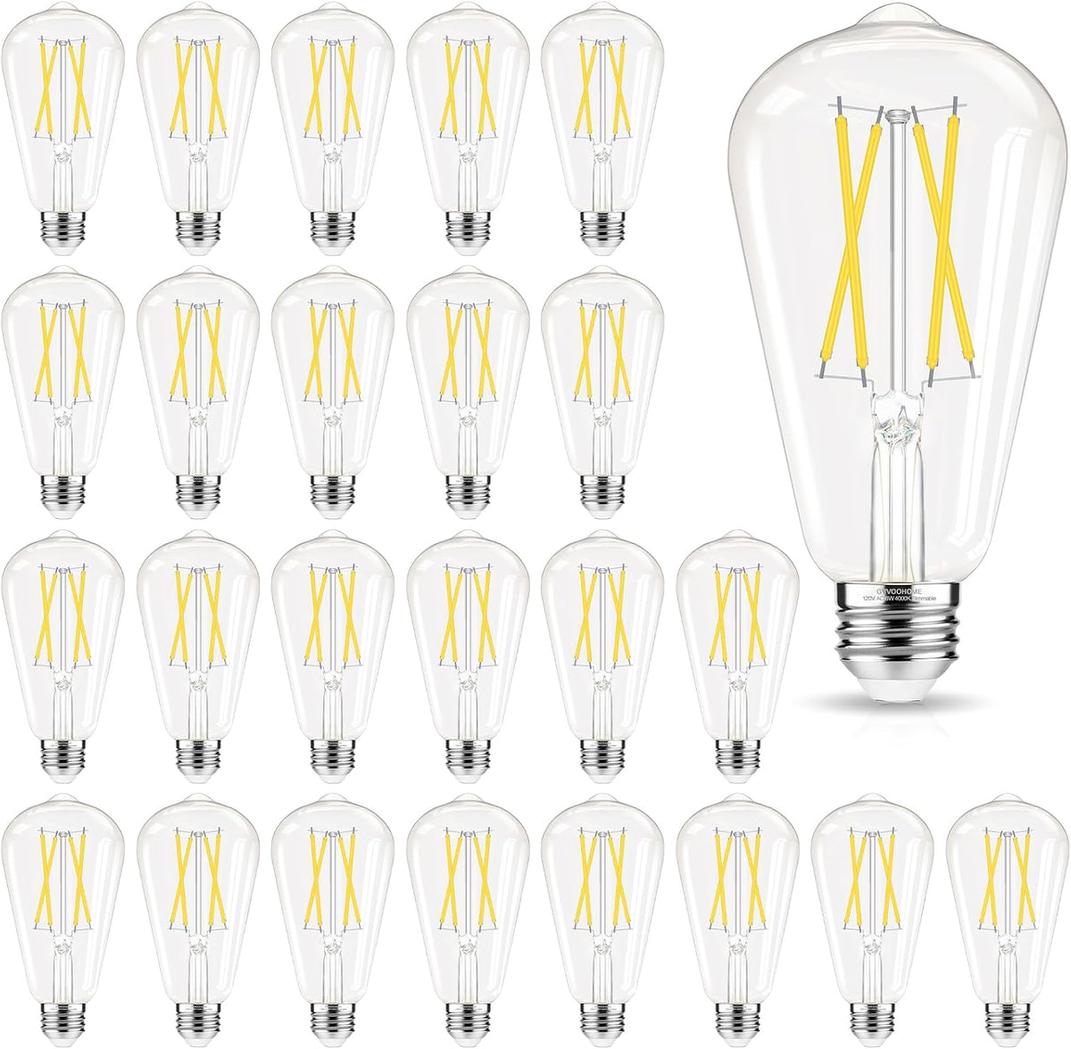 GvvooHome Edison Bulbs, E26 LED Bulb 60 watt Dimmable, Cool White 4000K, ST58 Vintage Light Bulbs, 90+ CRI, E26 Medium Base, Clear Glass, 24 Pack