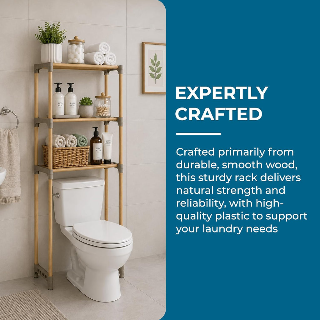 Honey-Can-Do Over-the-Toilet Bathroom Storage Shelf, Wood, Natural, 3-Tier