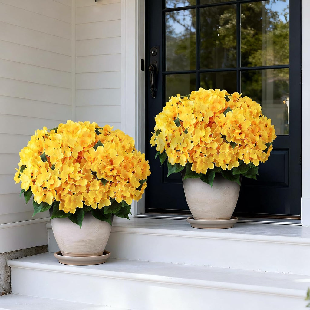 2 Sets Artificial Hydrangea Flower Topiary Ball Trees for Porch (Yellow)