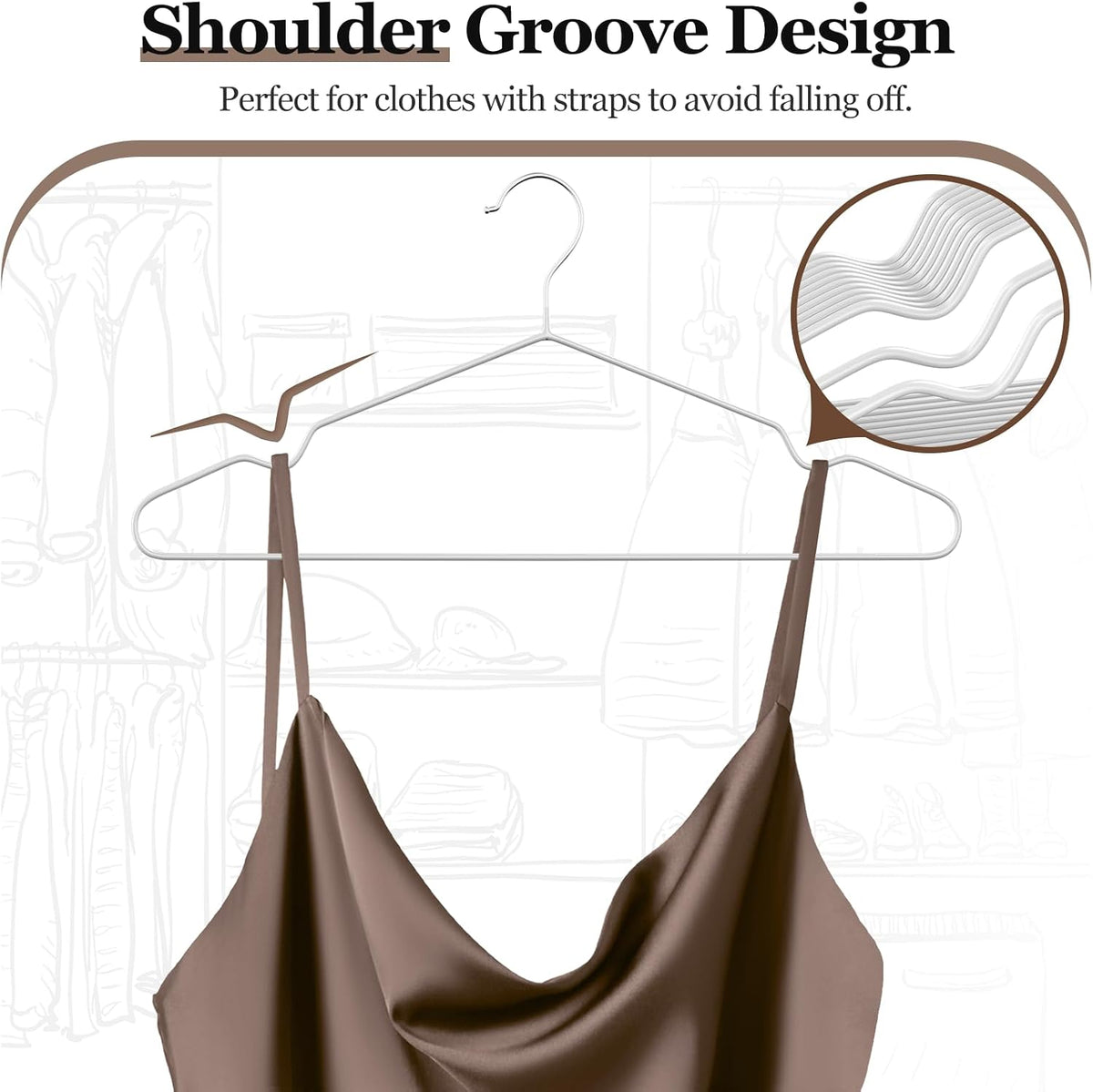 16" Non-Slip Rubber Coated Metal Suit Hanger 30 Pack with Notches