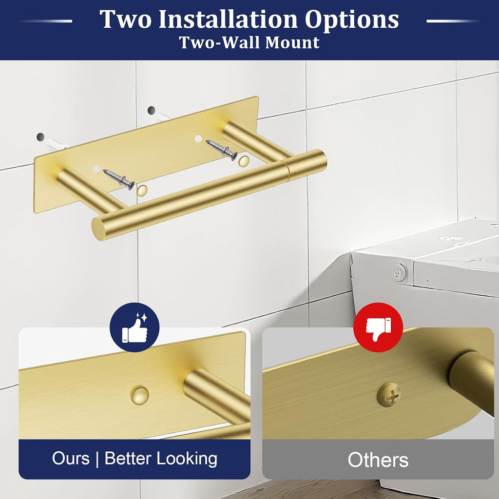 Lairuier Brushed Gold Toilet Paper Holder, Adhesive or Screw Wall Mount
