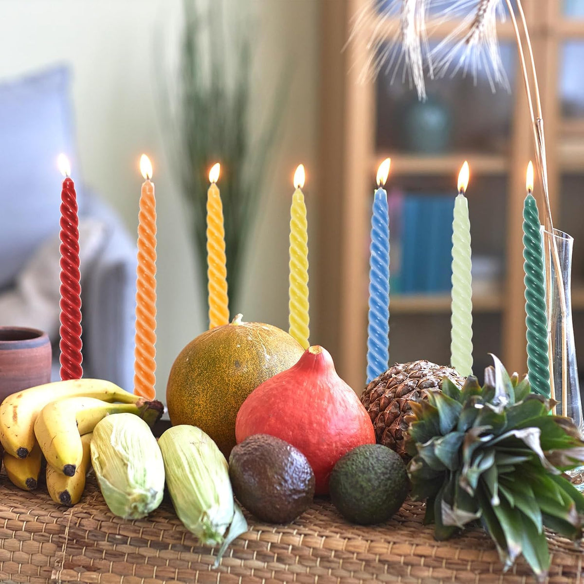 Whaline 12 Pcs 10 Inch Colored Spiral Taper Candles 12 Colors Dripless Twisted Wax Candles Long Unscented Candle Sticks for Holiday Celebration Display Home Decoration
