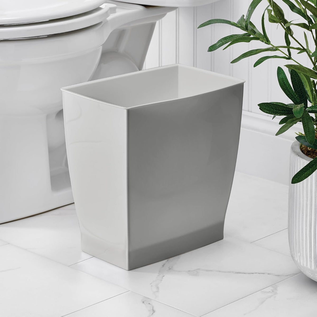 iDesign Small Plastic Bathroom Trash Can, Slim Rectangle, 4-Pack