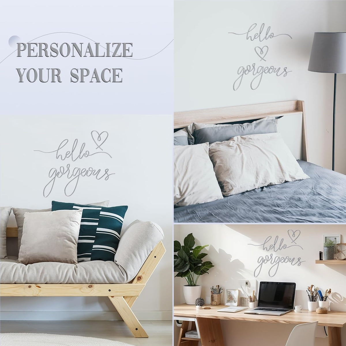 Hicarer Metal Hello Gorgeous Wall Art Minimalist Wall Decor, Silver