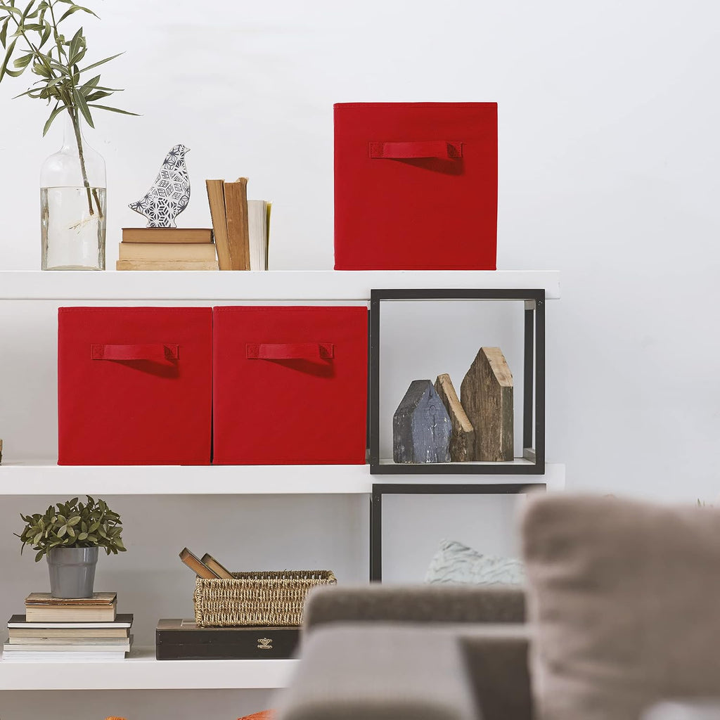 Sorbus Fabric Storage Cubes, 6-Pack Foldable Bins (11 Inch, Red)