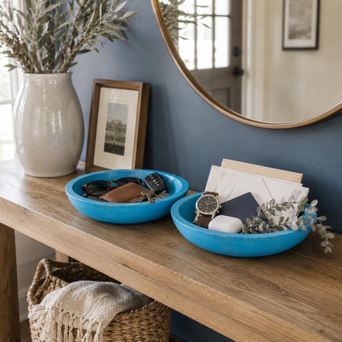 Wooden Decorative Bowl For Kitchen Counter Wood Key Bowl For Entryway Decor