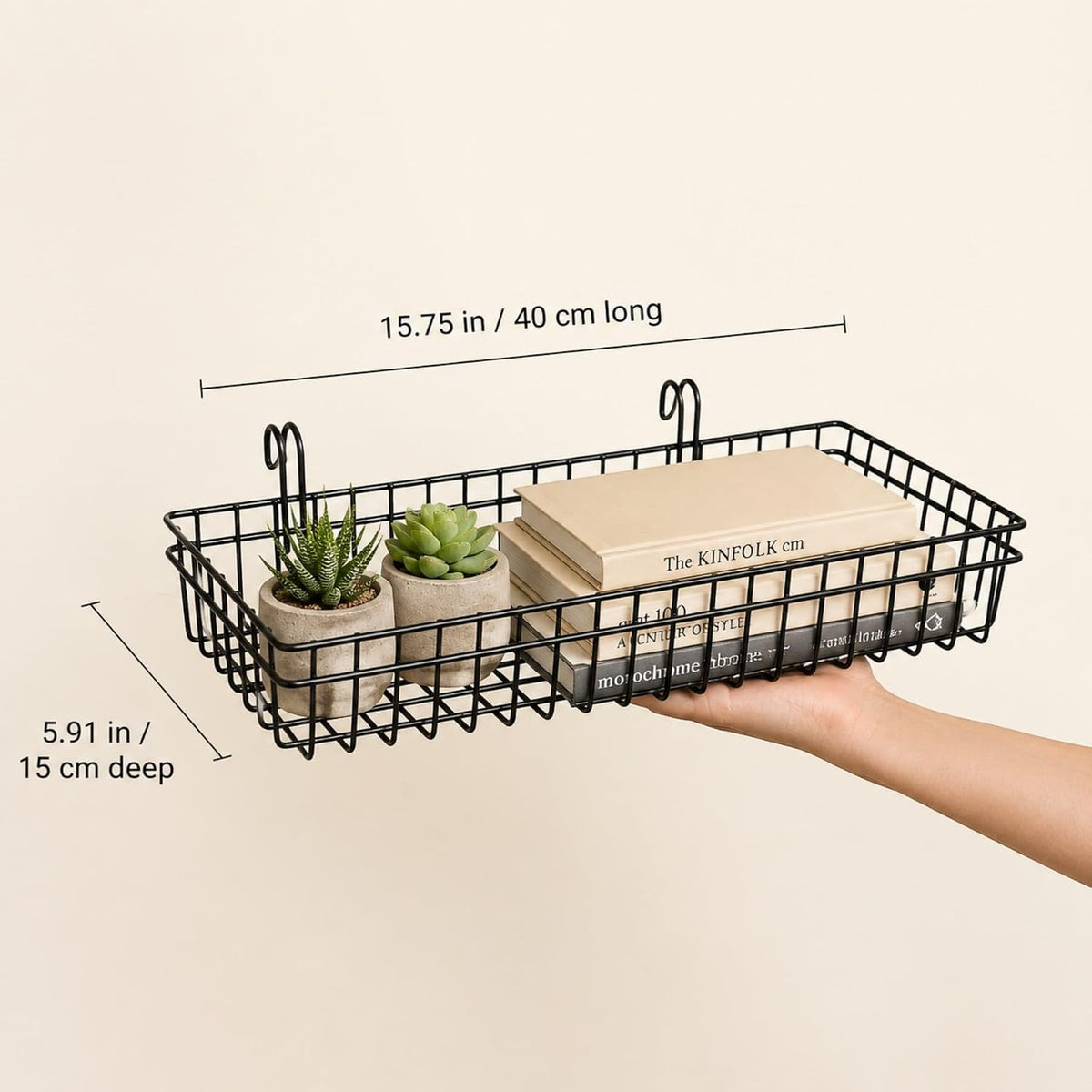 Black Metal Wire Hanging Basket, Multifunction Creative Mesh Wall Grid Holder Storage Organizer Plant Holder Shelf Flower Pots Black Coated