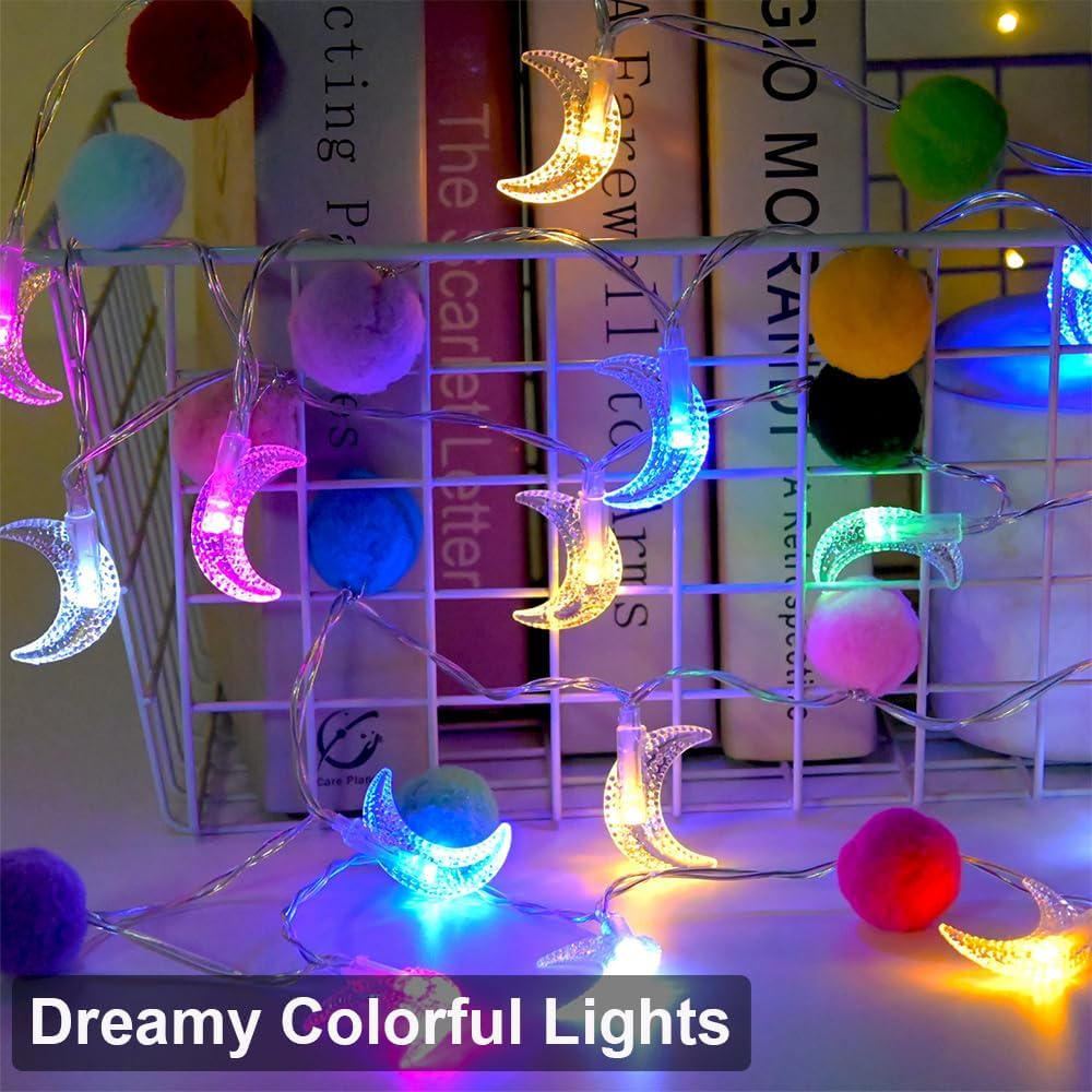 Colroful Moon Lights with Pom Poms Bedroom Decor Twinkle Lights