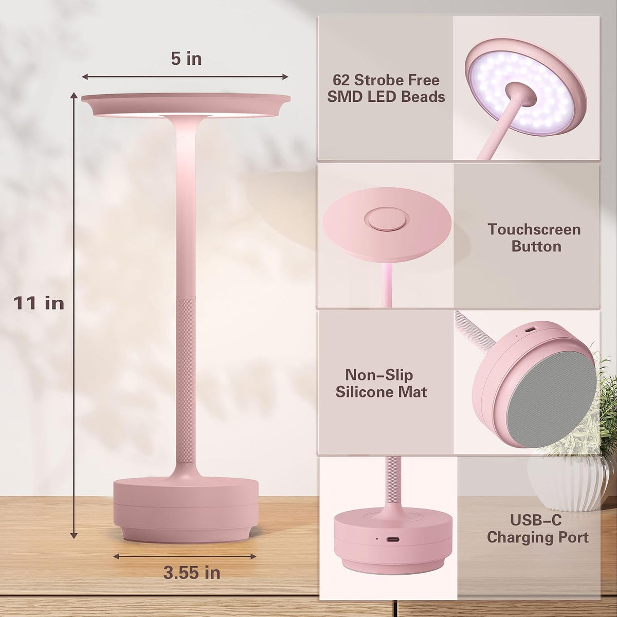 Cordless Table Lamp Set of 2,Rechargeable Battery Powered LED Table Light