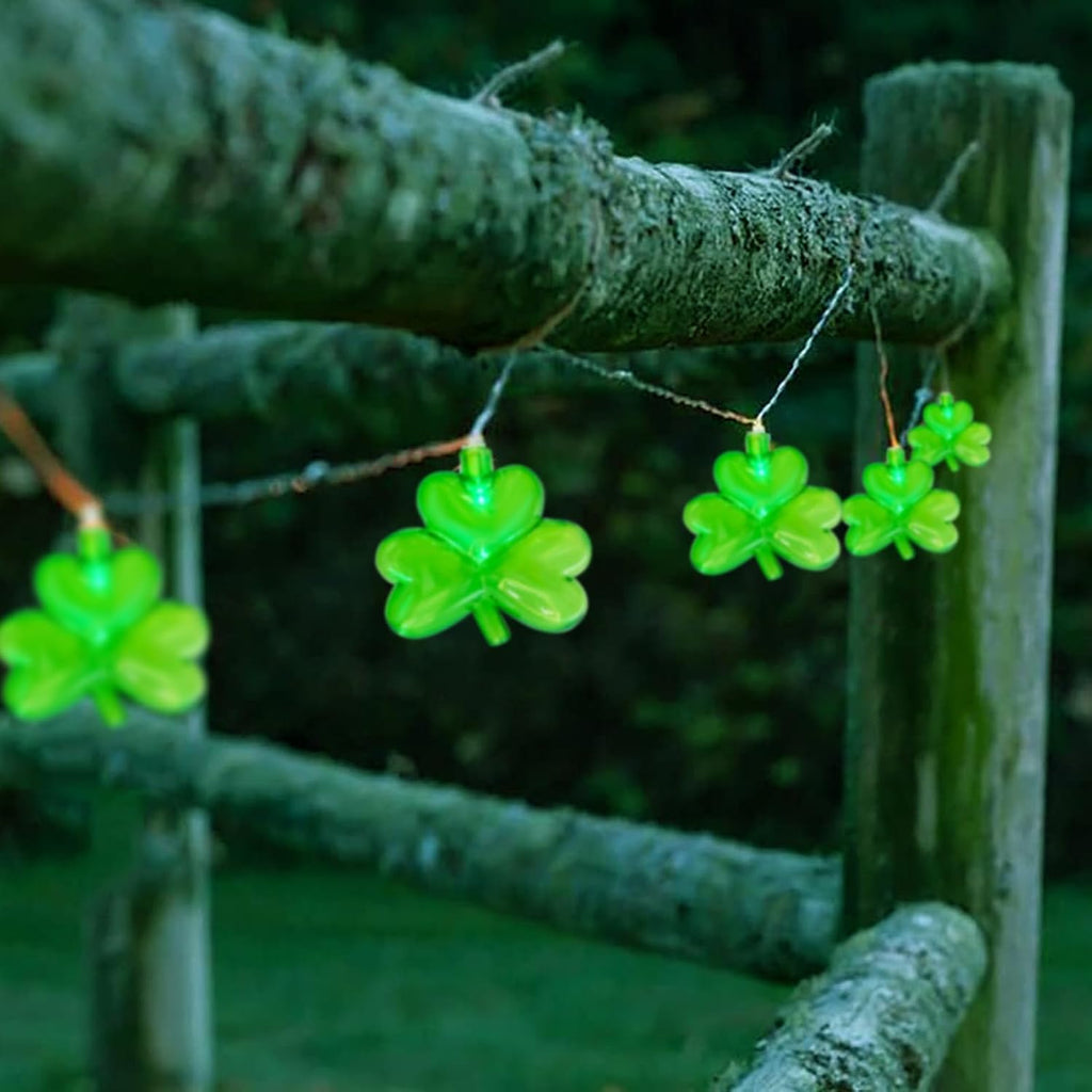 LED Shamrock String Lights Outdoor, 8.5Ft St. Patrick's Day Decorations Lights with 10 Green Clover Light, Plug in Shamrock Fairy Light for Indoor Outdoor St. Patrick's Day Party Irish Window Garden