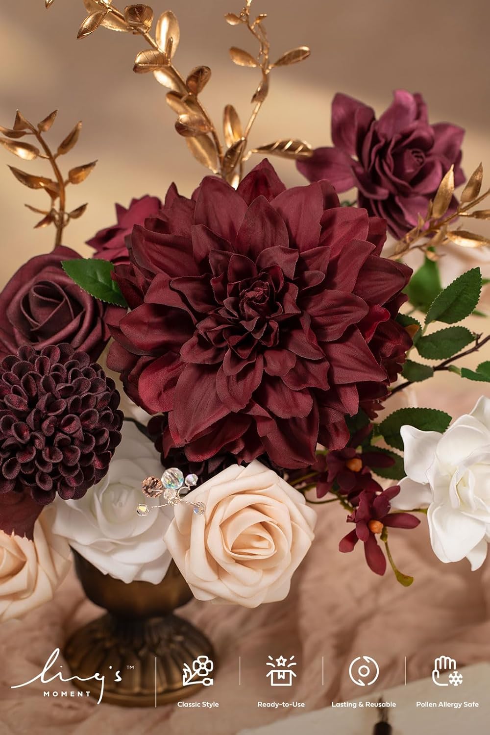 Ling's moment Artificial Wedding Flowers Combo, Marsala & Soft Peach, Grand