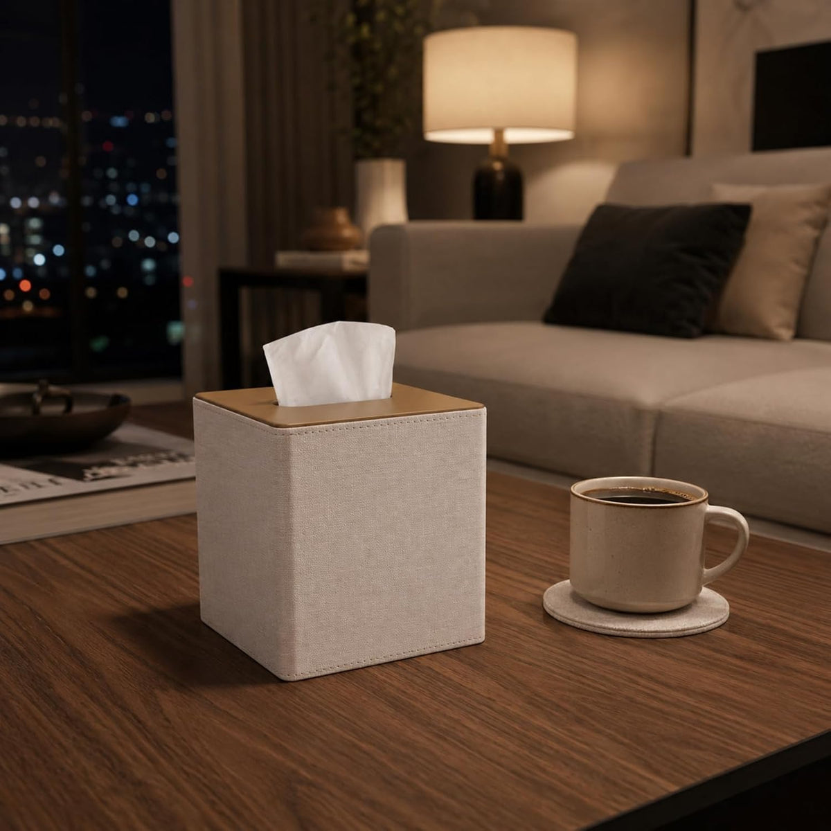 Tissue Box Cover Square, Decorative PU Leather Cube Tissue Holder