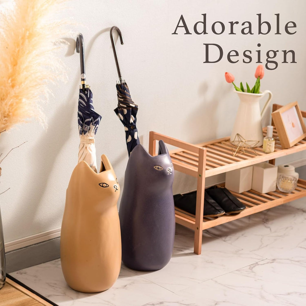 PaletteLife Cat Umbrella Stand, Medium Ceramic Umbrella Holder for Entryway, Cute Scandinavian Decorative Umbrella Rack, Brown