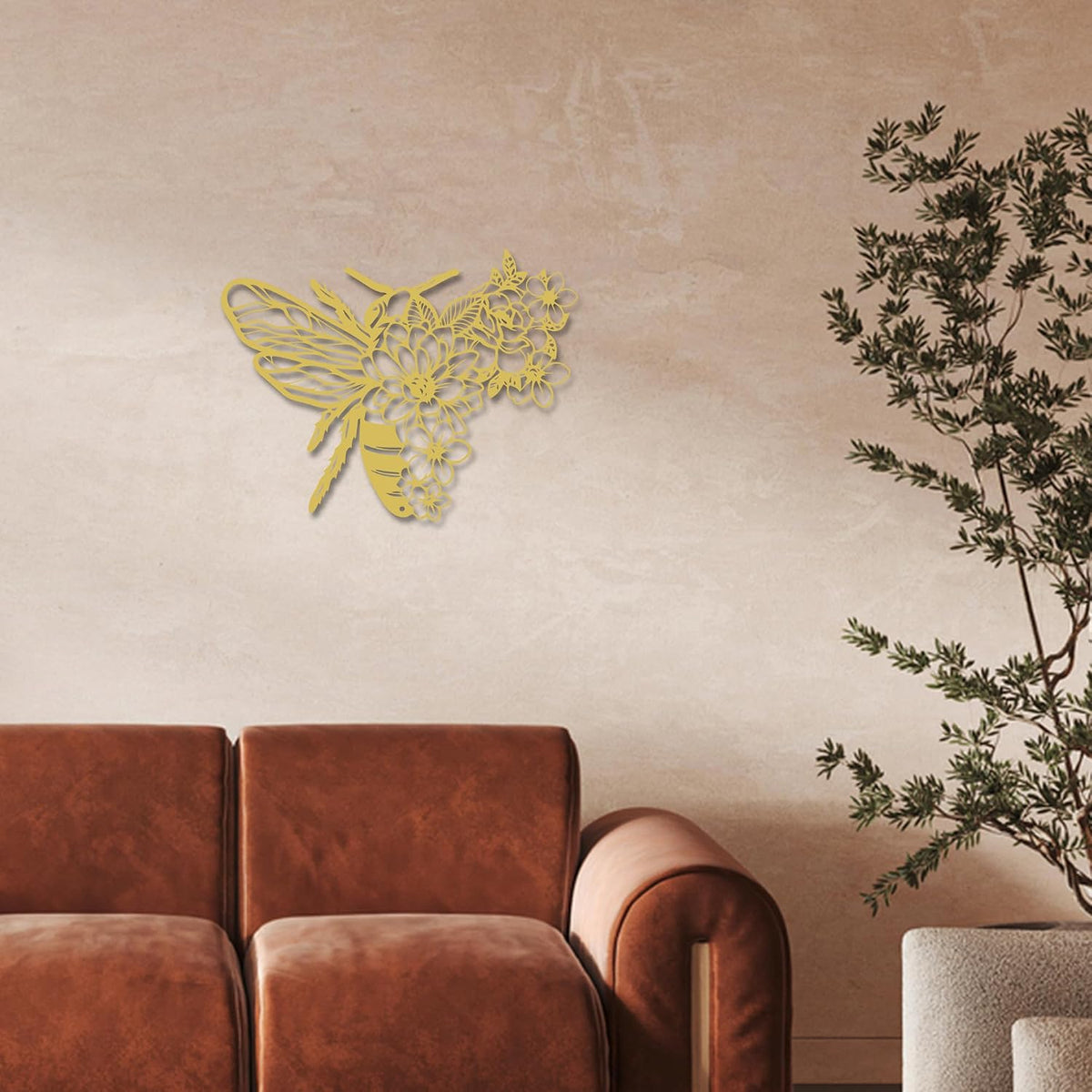 Rajukit Bohemian Bee Flower Metal Wall Art Gold for Living Room