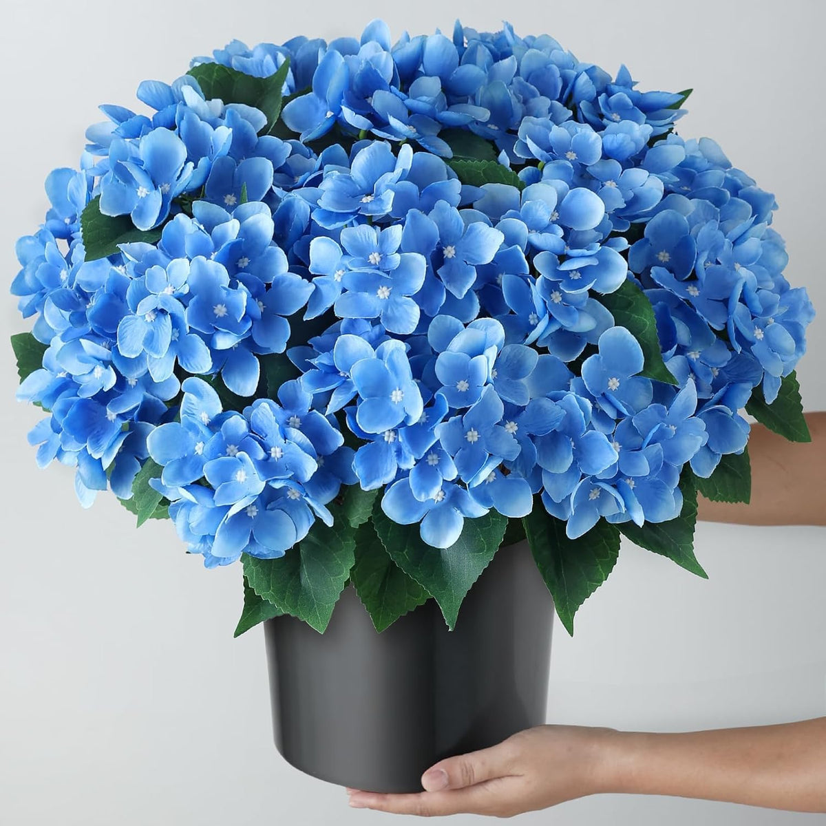 2 Sets Artificial Hydrangea Flower Topiary Ball Trees for Porch (Blue)