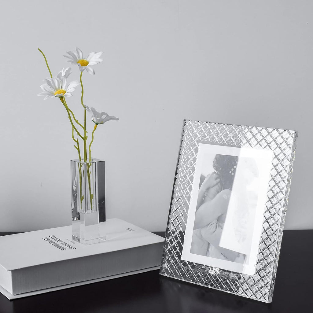 kitCom 5x7Inch Crystal Wedding Frame of Keepsake Photo Frames, Crystal Picture Frames with Embossed Design, Tabletop Display Decor Frame(Fit 5x7 Max Photos), Clear with Gift Box