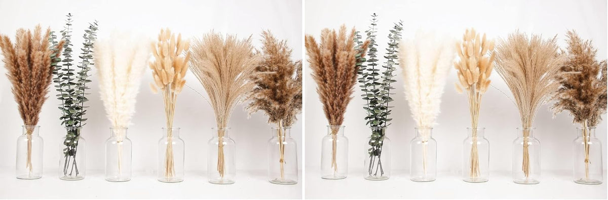 110 PCS of Boho Pampas Grass Decor, Naturally Dried Pompas, Bunny Tails Dried Flowers, and Dried Eucalyptus. Perfect for Weddings, Boho Party Decorations, and Table Decor. (Pack of 2)