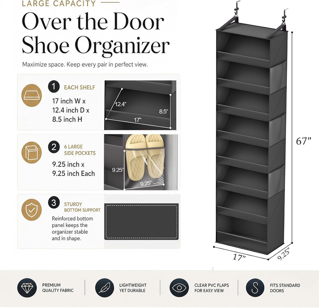 Ligereza Over the Door Shoe Organizer for 20-30 Pairs, 8-Tier, Black