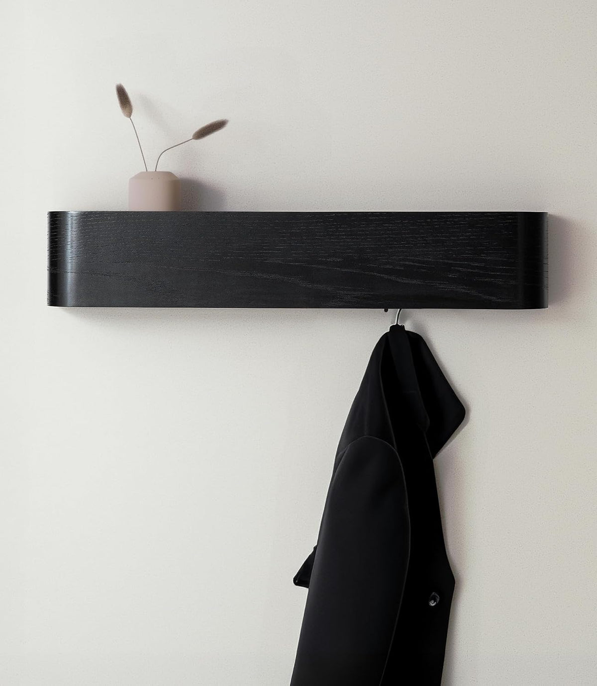 Kazai. Wall-Mounted Coat Rack 'Toke' - Modern Design Coat Rack with Hidden Wall Hooks - Solid Wood Veneer Panel Coat Hanger - Oak, Black