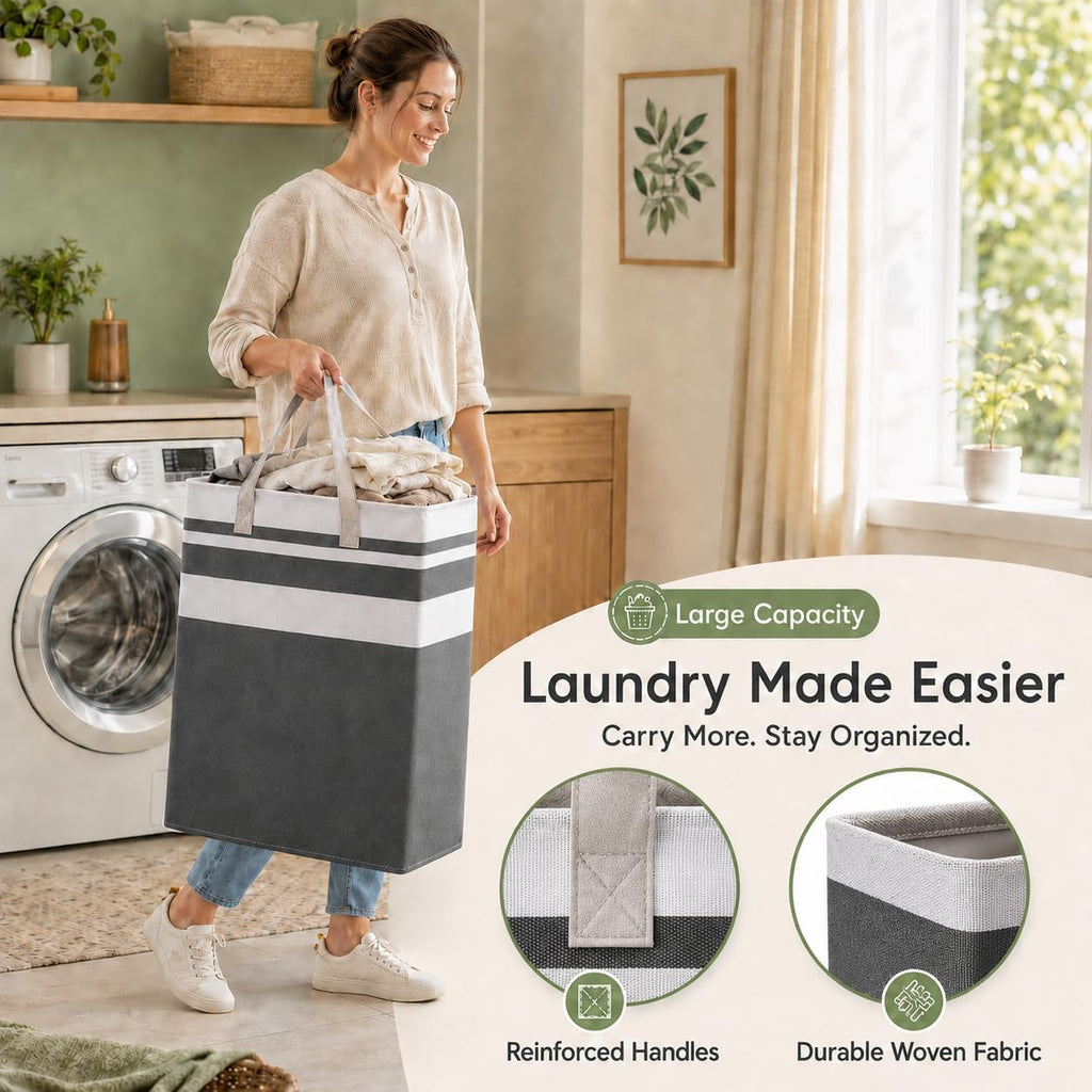 BOOMIBOO 2 Pack Large Laundry Basket,Waterproof Freestanding Laundry Hamper,Collapsible Clothes Basket with Easy Carry Handles in Laundry Room Bathroom Bedroom Dorm,Gradient Grey,100L