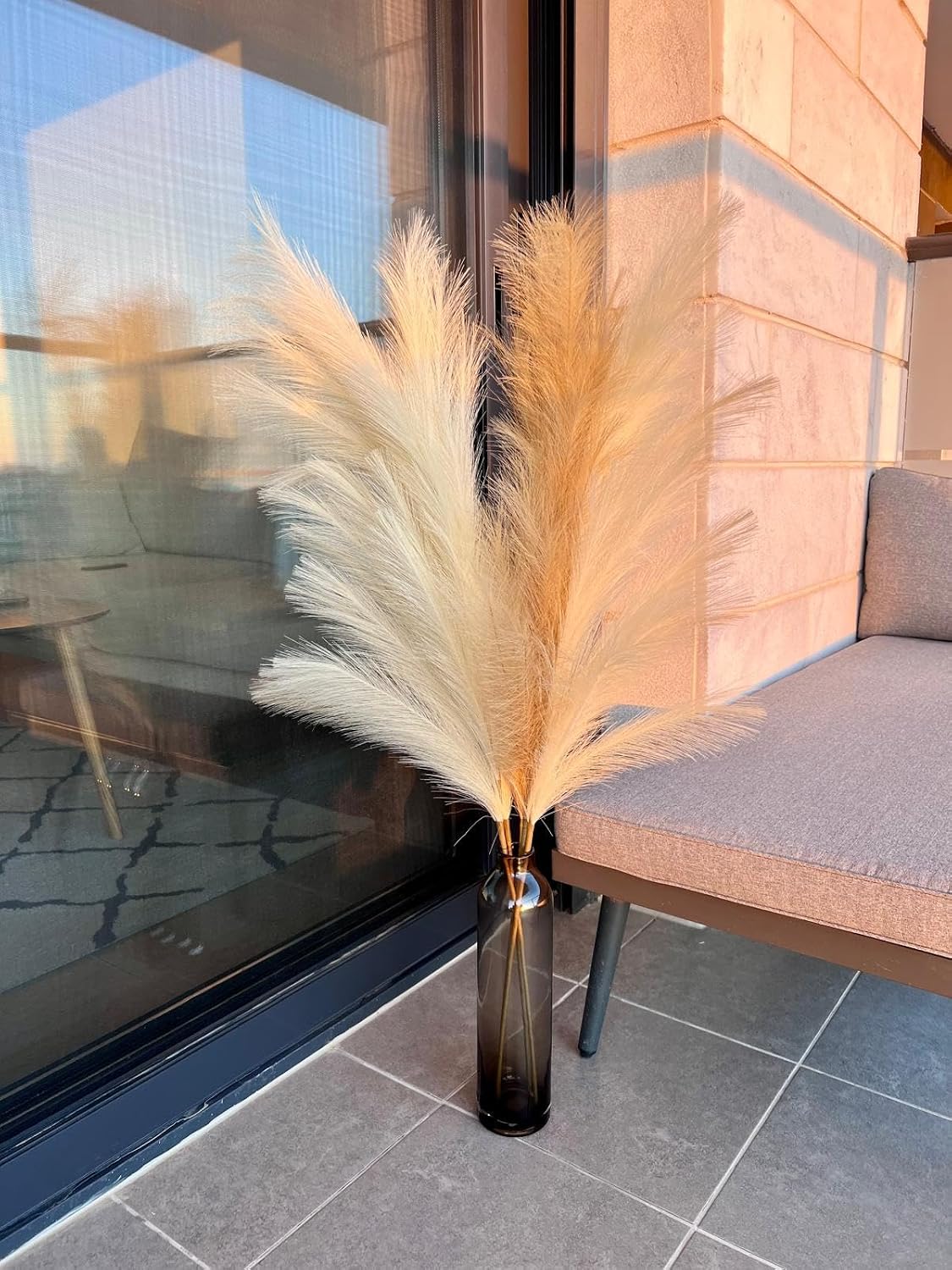 43" / 3.6 ft Pampas Grass Tall 4 Pcs - Faux Pampas Grass Bulk, Artificial Large Pampas Grass Decor for Floor Vase, Room Decor, Home Decor, Boho Decor (Cream & Coffee)