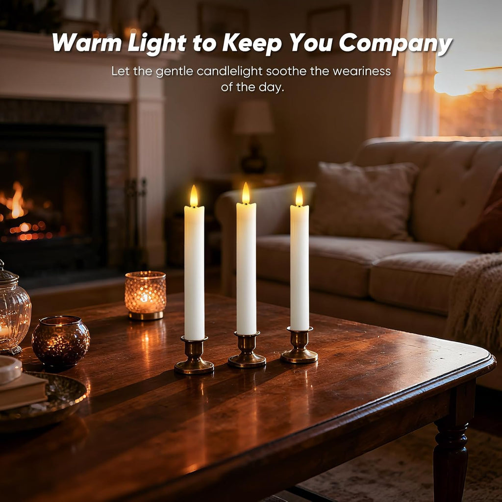 7 Inches Dripless Flameless Taper Candles with Remote Timer Dimmer, Real Wax Battery Candlesticks, 3D Flame Fake Candlesticks for Home Wedding Christmas Decor, White, 6 Pcs