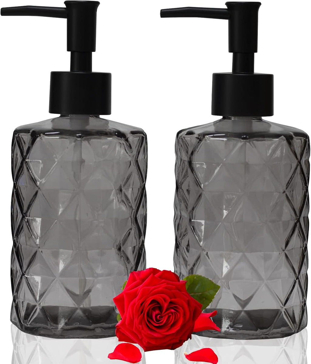YYTSGG Glass Soap Dispenser with Black Plastic Pump, 12oz, 2 Pack
