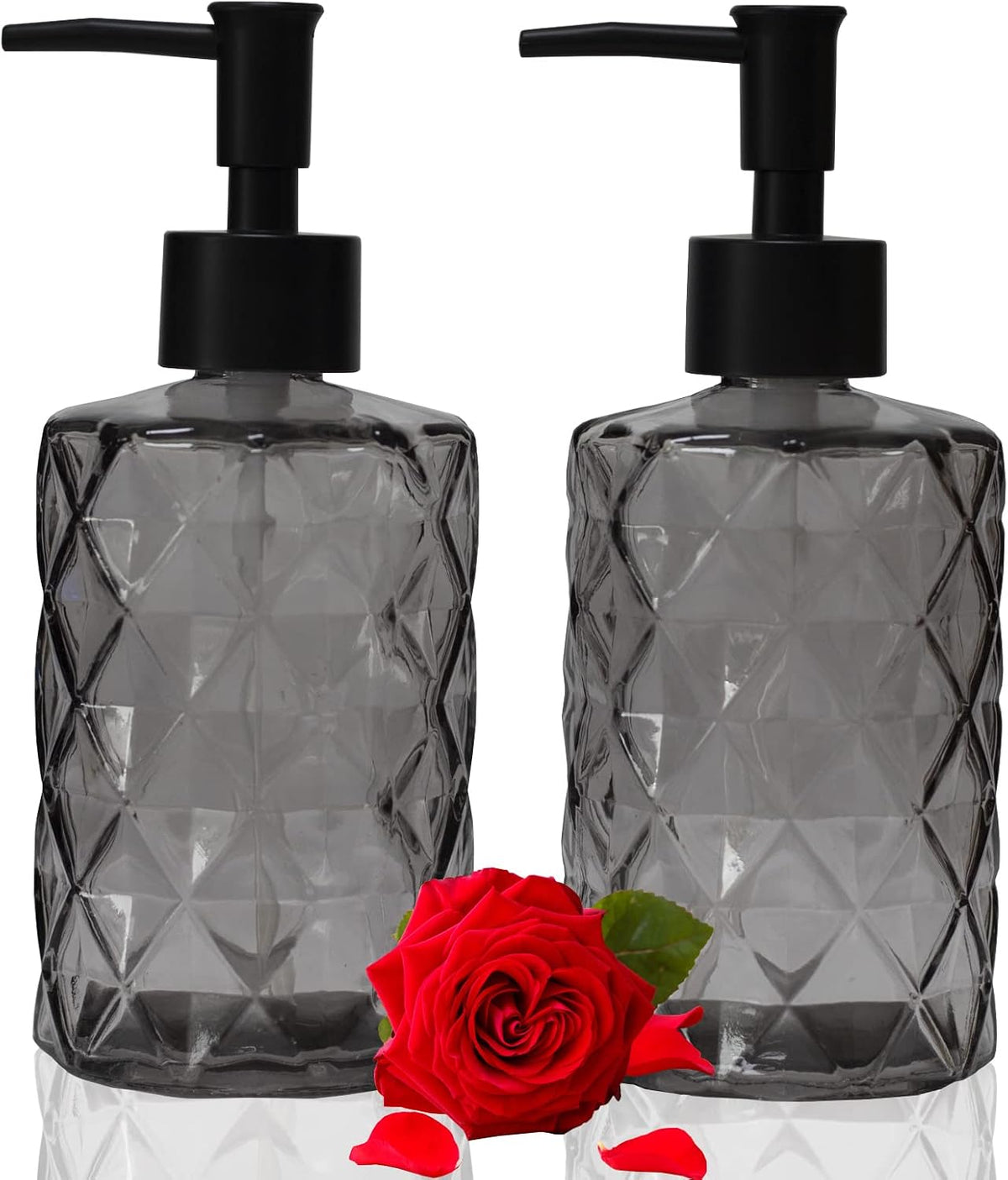 YYTSGG Glass Soap Dispenser with Black Plastic Pump, 12oz, 2 Pack