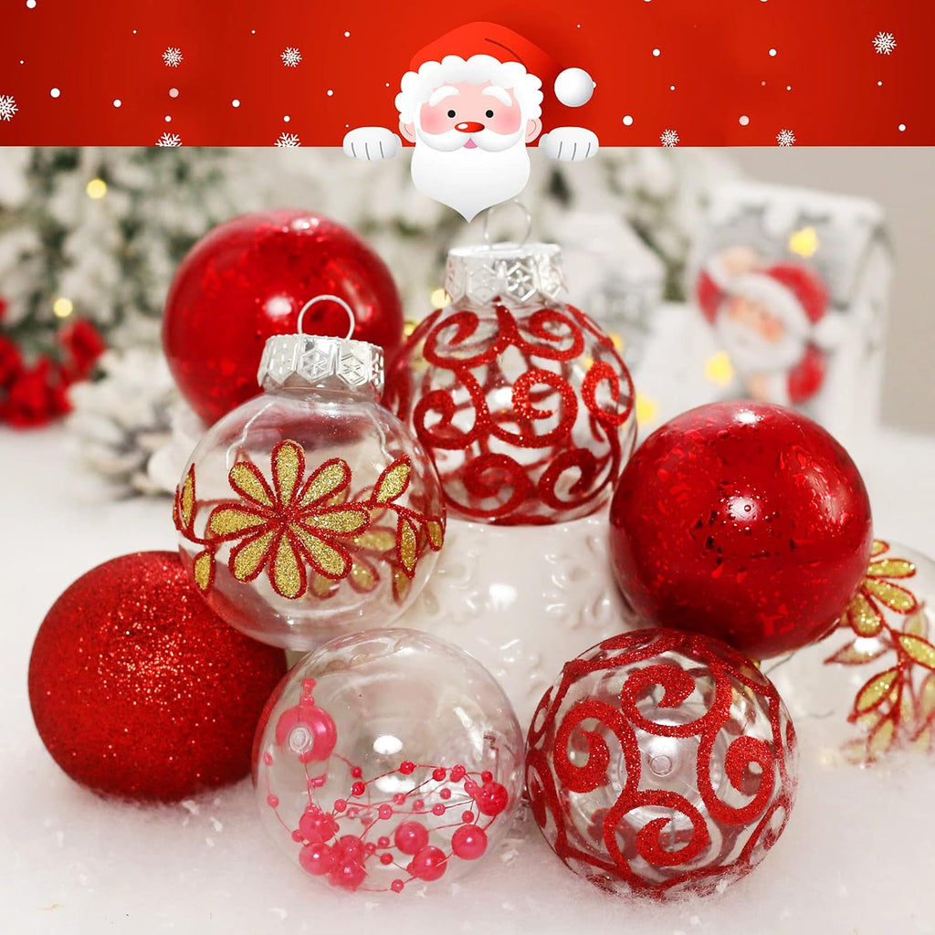 2.36inch Clear Christmas Ball Ornaments Set, 30ct Red Christmas Ornaments