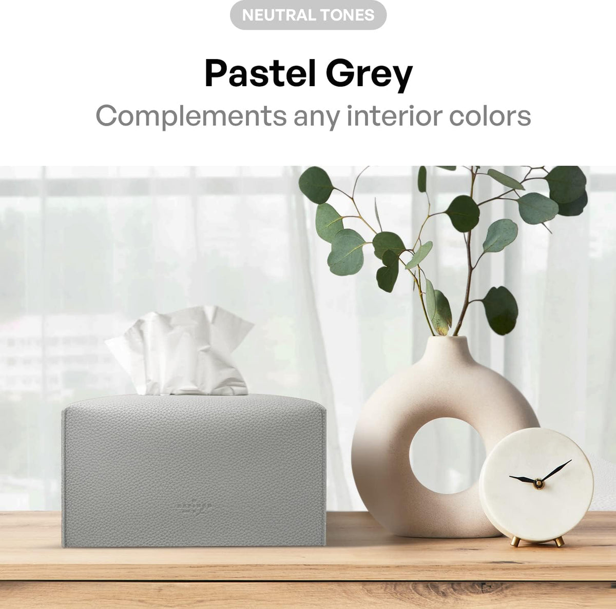 Carrotez Tissue Box Cover, [Refined] Modern PU Leather Rectangular Tissue Box Holder - Decorative Holder/Organizer for Bathroom Vanity Countertop, Night Stands, Office Desk 9.5"X5"X5" - Pastel Grey