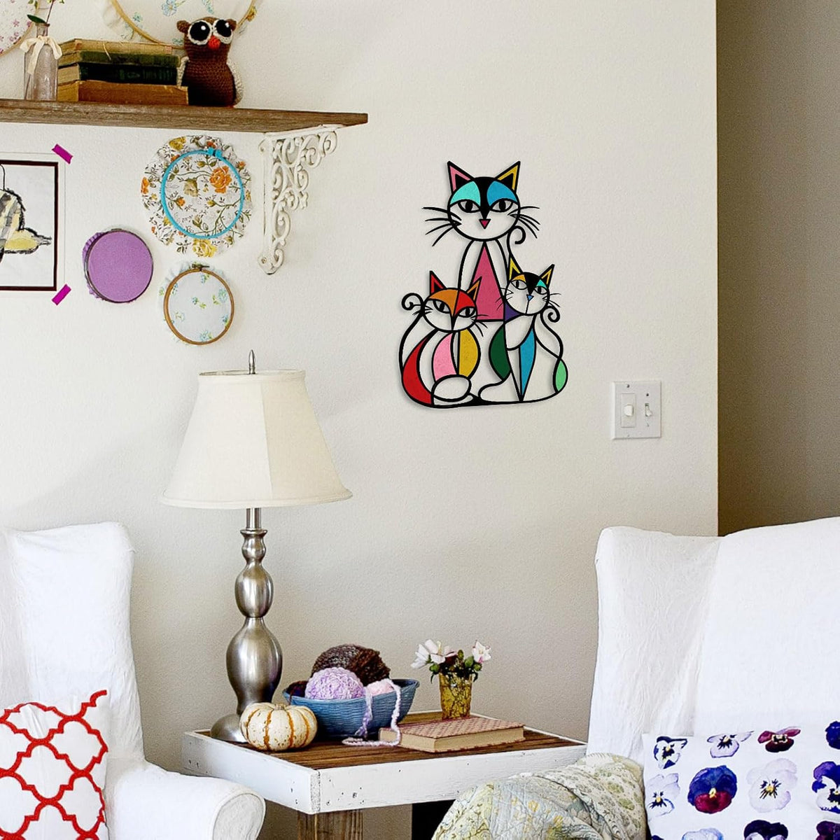 ARTINME Metal Cat Wall Art Decor Wall Sculptures Decor for Home Living Room Bedroom Kitchen Office Gift for Cats Lover 10.6x14.5inch (Retro)
