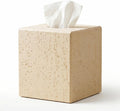 Beige Tissue Box Cover, Modern Square Decorative Tissue Box Holder with Travertine-Inspired Finish, Removable Magnetic Base Lid, Weighted Cover for Bathroom Countertop, Vanity, Office, Bedroom