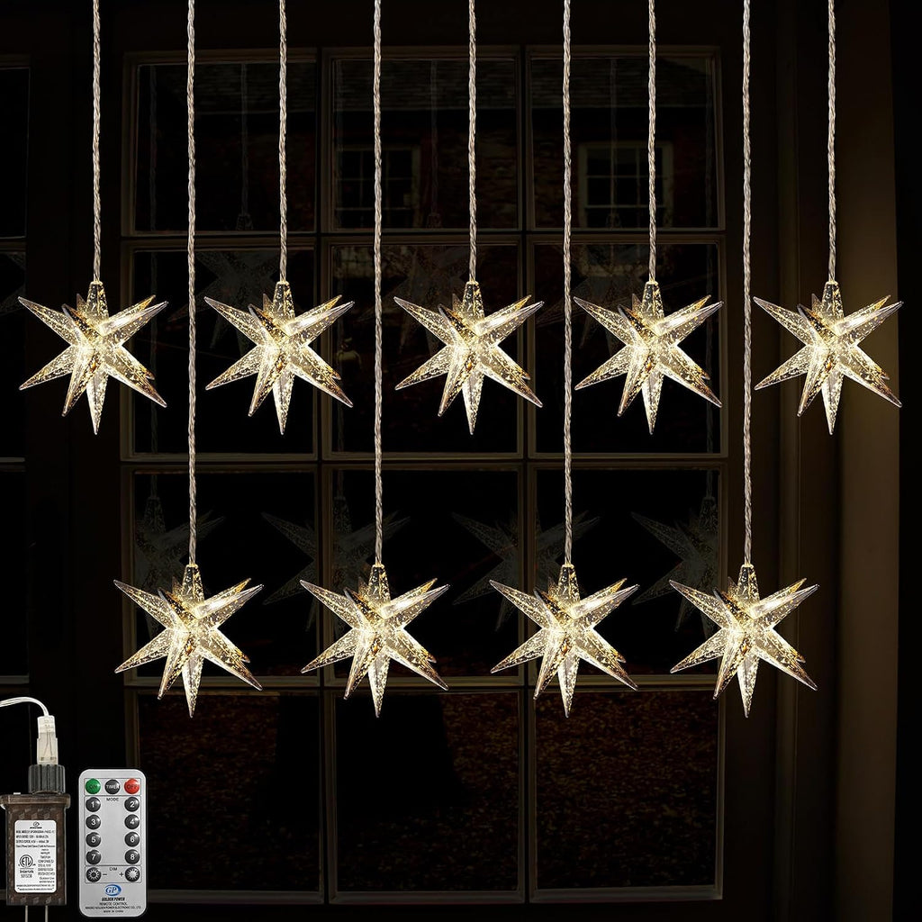 Leejec Moravian Star Curtain Light with Remote, Plug in, Christmas Decor