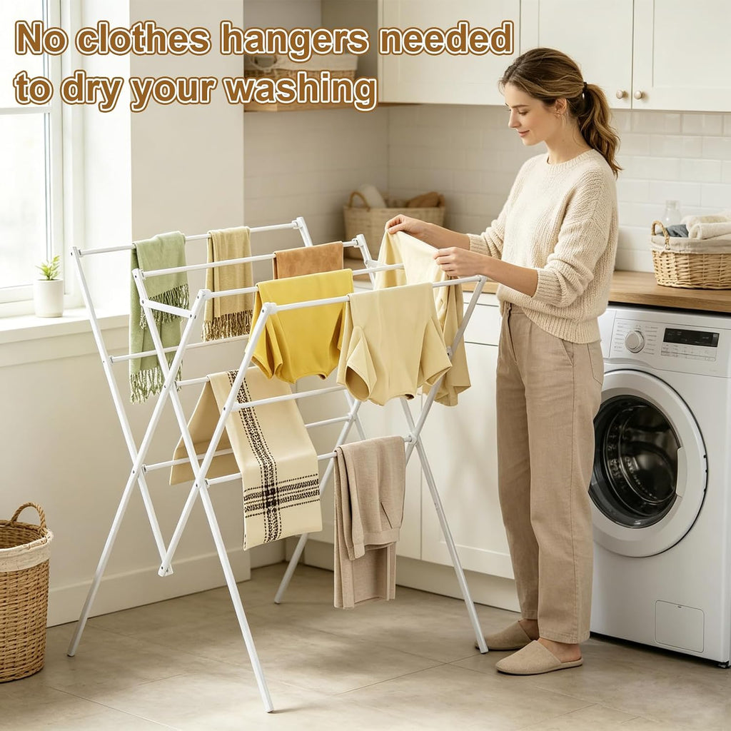Extra Large Clothes Drying Rack Foldable Clothing Drying Rack 33" W x 37" H x 27.5" D, Space-Saving Portable Laundry Drying Rack for Outdoor & Indoor, White