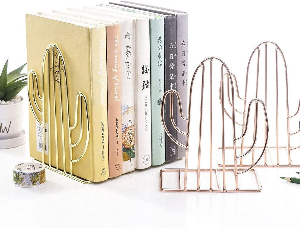 Cactus Bookends - Iron Metal Non-Slip Shelf Organizers for Home, Office & Kids' Rooms