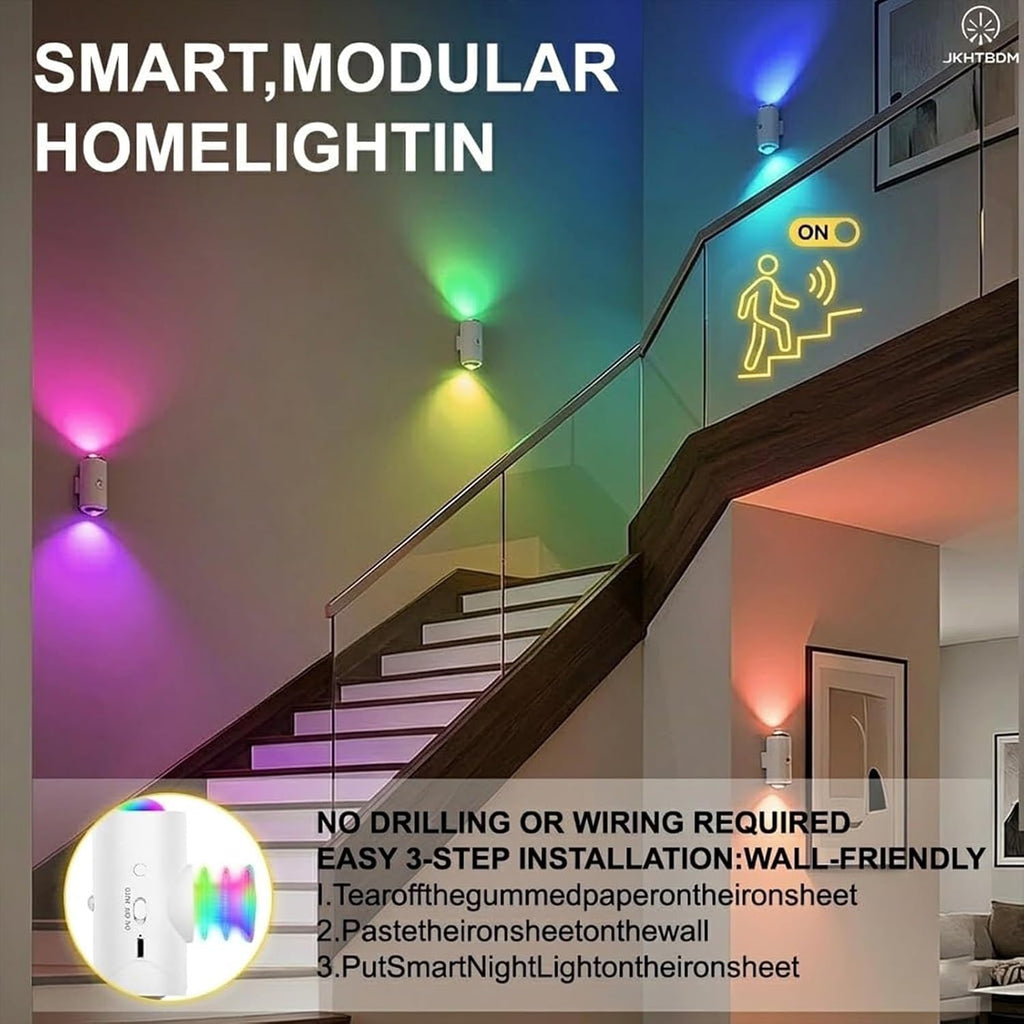 2Pack Motion Sensor Night Light with Remote Control, 16 Colors Rechargeable Stair Light, Wireless Magnetic Wall Lamp, Cordless LED Wall Night Lights for Steps, Hallway, Holiday Decor