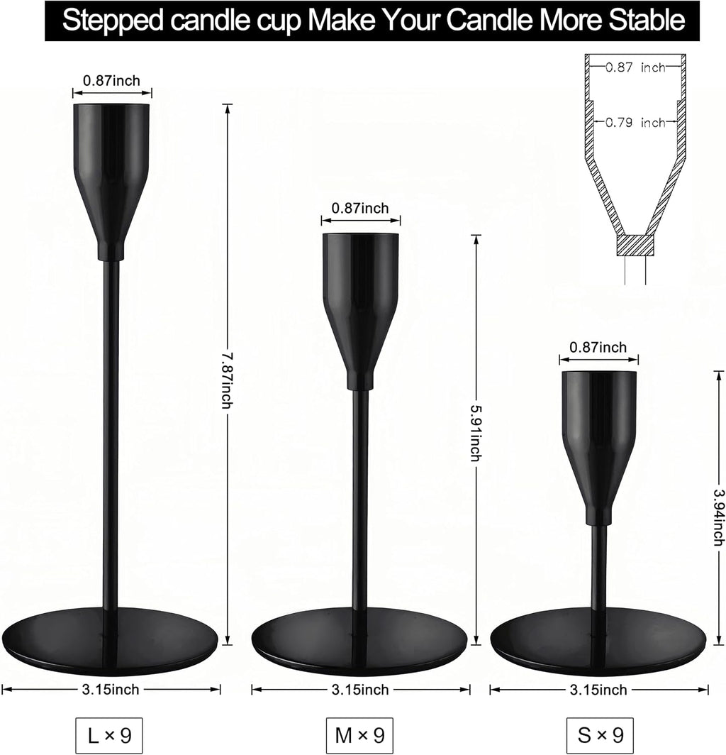 Black Candlestick Holders, Metal Taper Candle Holders,Bulk Set of 27
