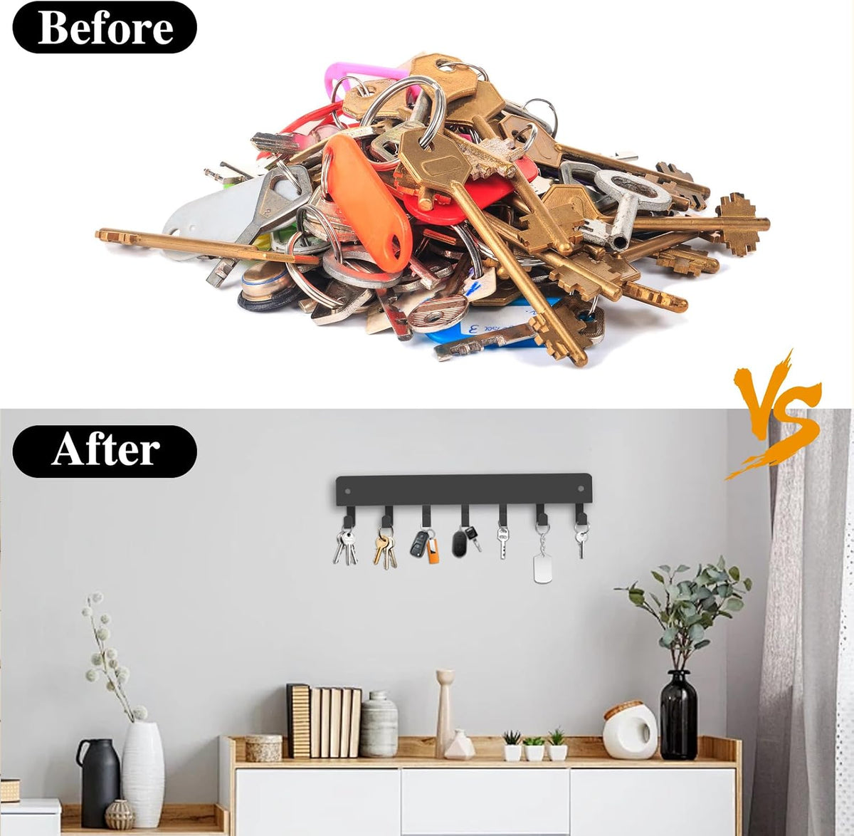 1 Pack Key Holder for Wall Adhesive Wall Mount Adhesive,Key Hooks with 7 Hooks Key Holder Wall Mount for Corridor for Living Room Kitchen Bathroom Decor, No Drilling Required(Grey), Gray